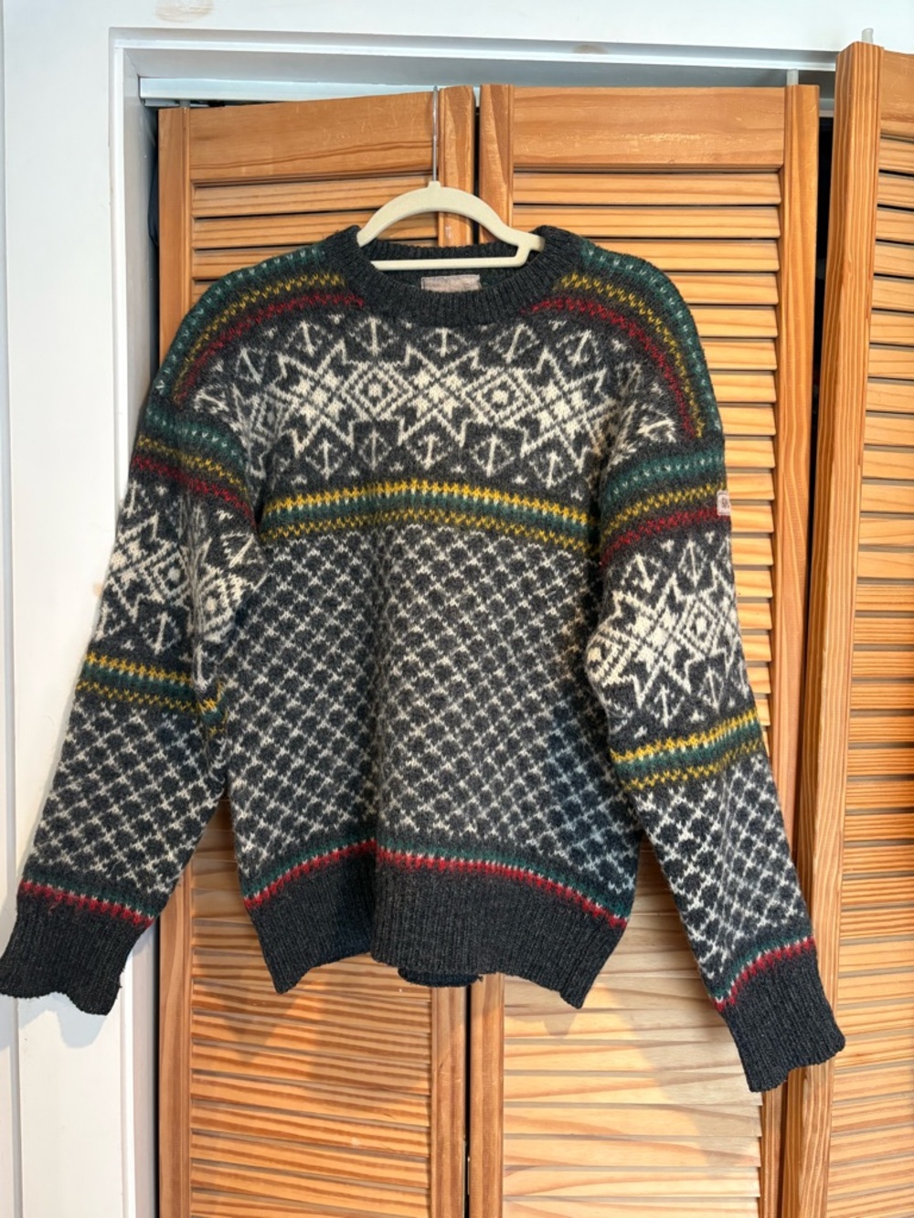 Vintage Wool Gray Fair Isle Wool Sweater colorful eclectic grandpa Cabincore